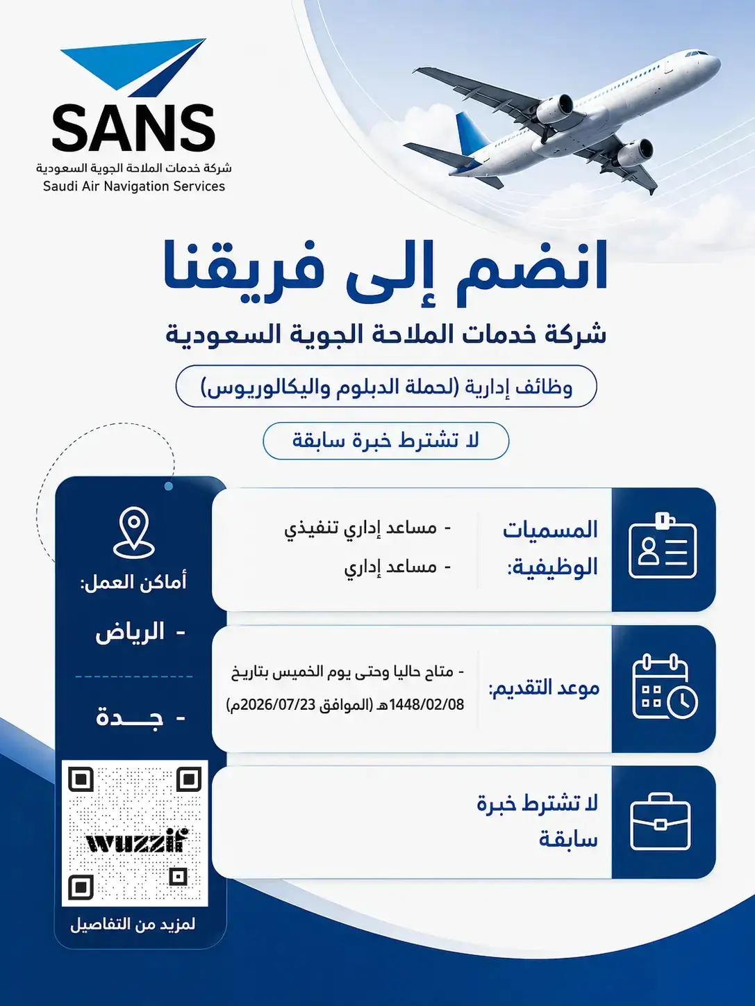 إعلان وظائف شاغرة في خدمات الملاحة الجوية السعودية لحملة الدبلوم