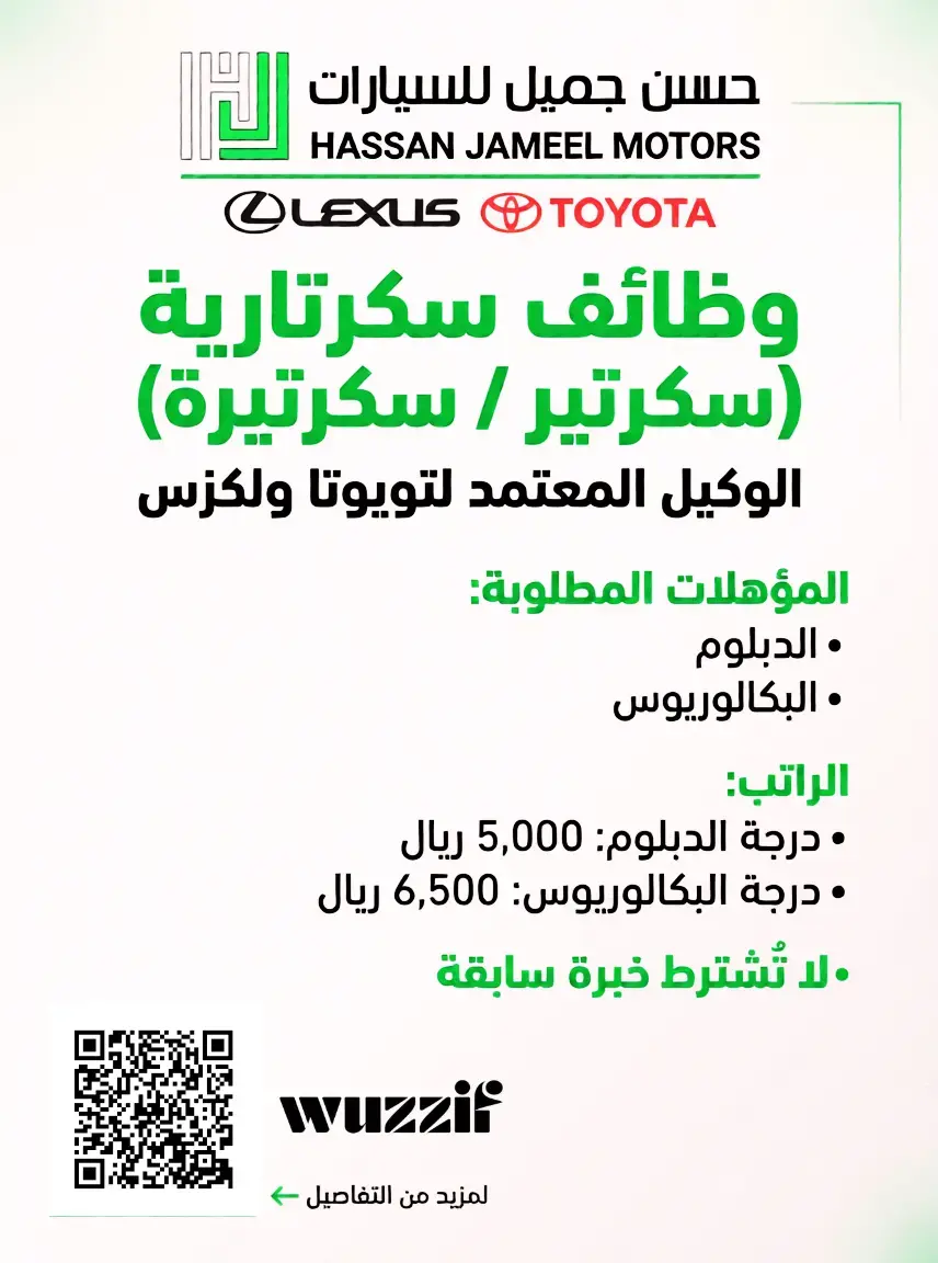 إعلان وظائف شاغرة في شركة حسن جميل للسيارات لحملة البكالوريوس