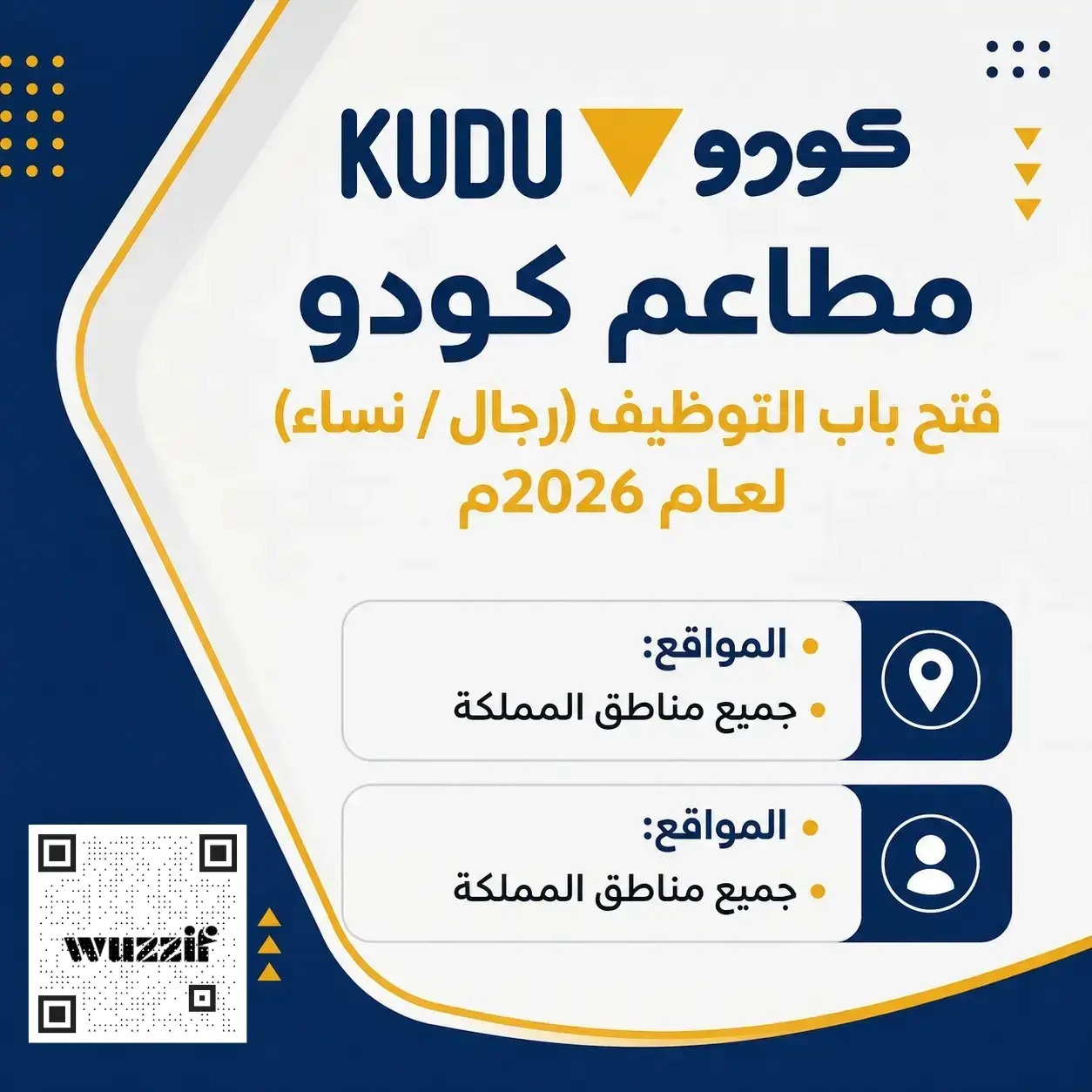 إعلان وظائف شاغرة في مطاعم كودو للرجال والنساء بعدة مدن بالمملكة