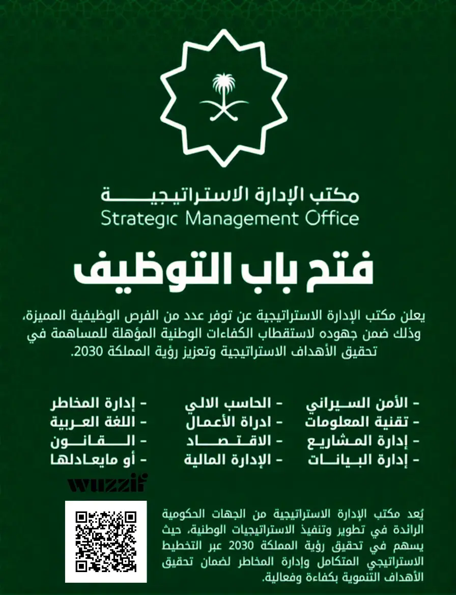 إعلان 13 وظيفة شاغرة في مكتب الإدارة الاستراتيجية لحملة البكالوريوس فأعلى