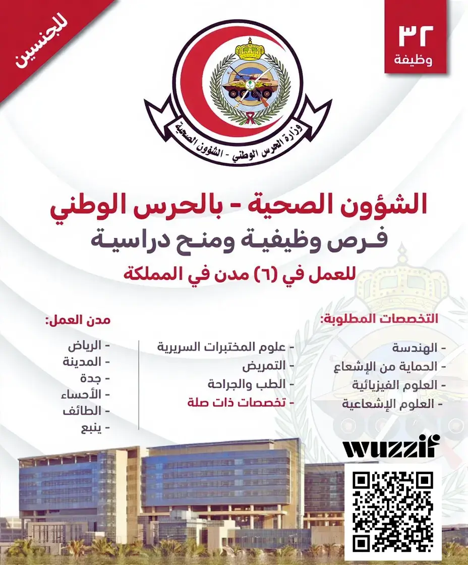 إعلان (28) وظيفة شاغرة في الشؤون الصحية بالحرس الوطني لحملة البكالوريوس فأعلى