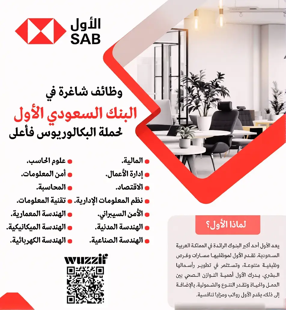 إعلان (3) وظائف إدارية وتقنية شاغرة في البنك السعودي الأول (ساب)