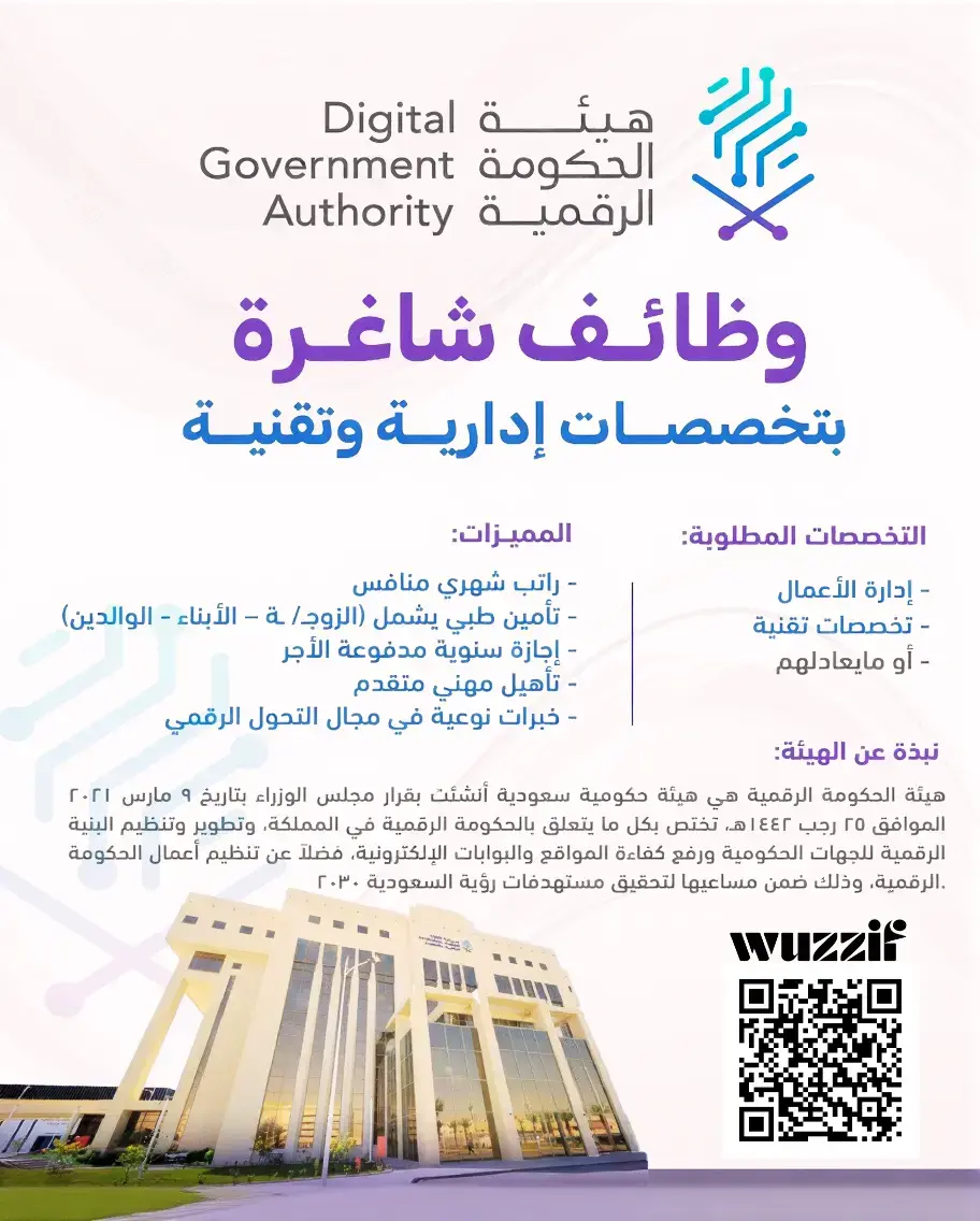 إعلان (3) وظائف شاغرة في هيئة الحكومة الرقمية لحملة البكالوريوس فأعلى