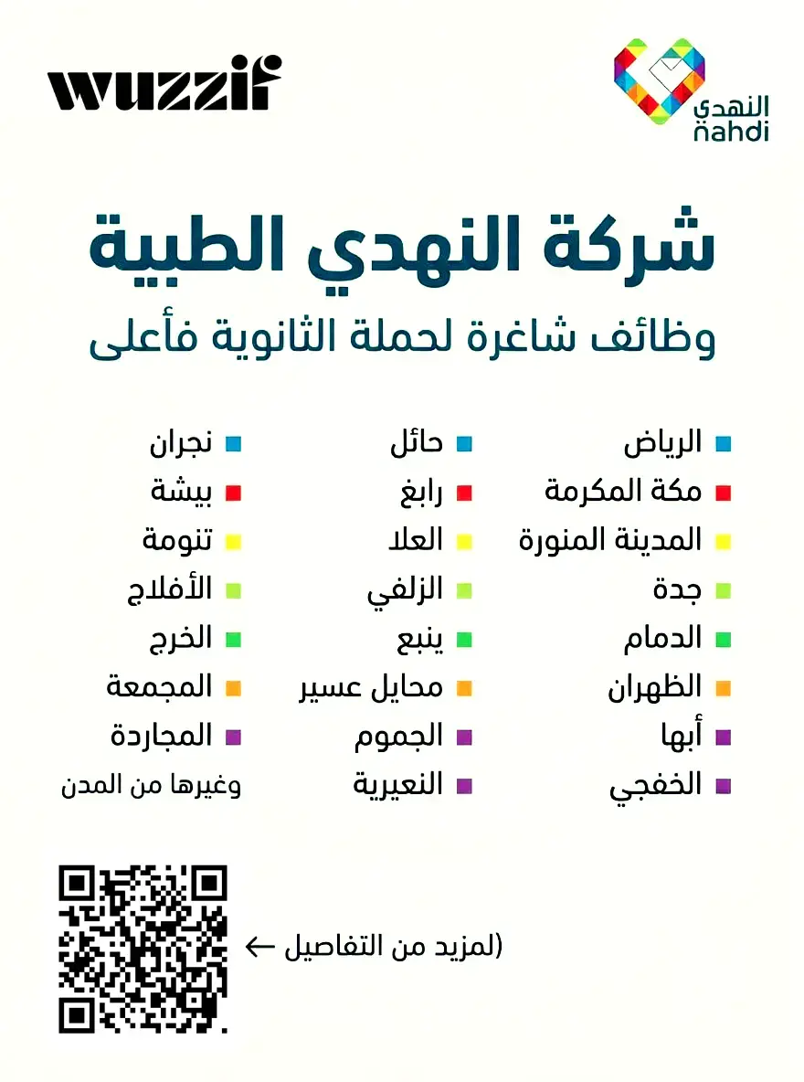 إعلان (45) وظيفة شاغرة في شركة النهدي الطبية لحملة الثانوية فأعلى