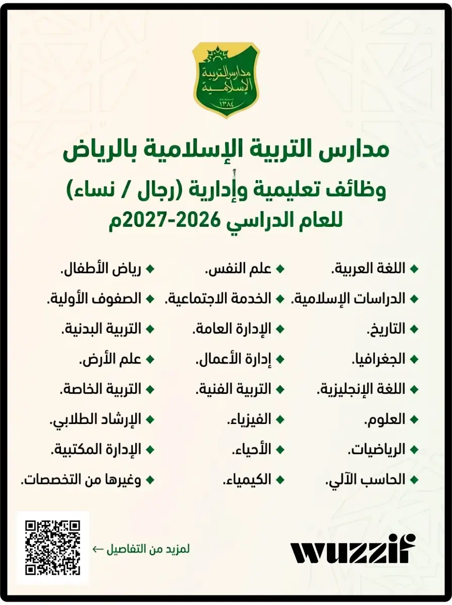 إعلان (50) وظيفة تعليمية وإدارية شاغرة في مدارس التربية الإسلامية