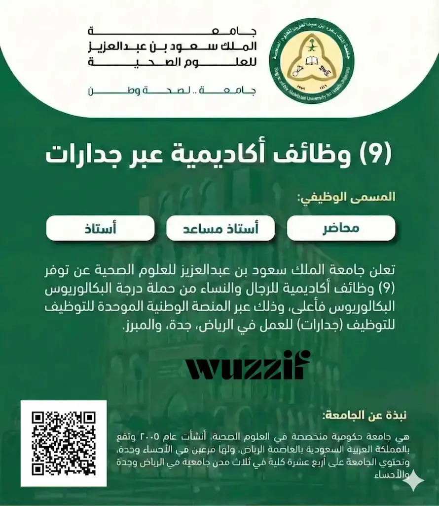 إعلان (8) وظائف أكاديمية في جامعة الملك سعود للعلوم الصحية عبر جدارات