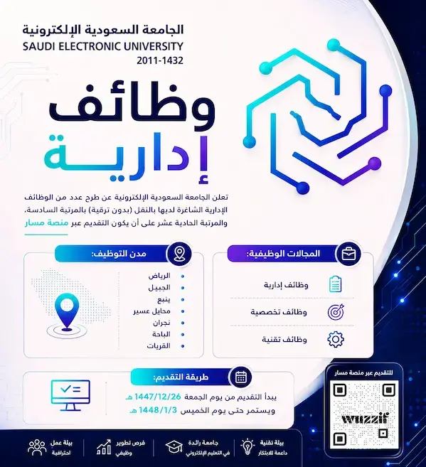 الجامعة السعودية الإلكترونية تعلن 7 وظائف إدارية شاغرة عبر منصة مسار