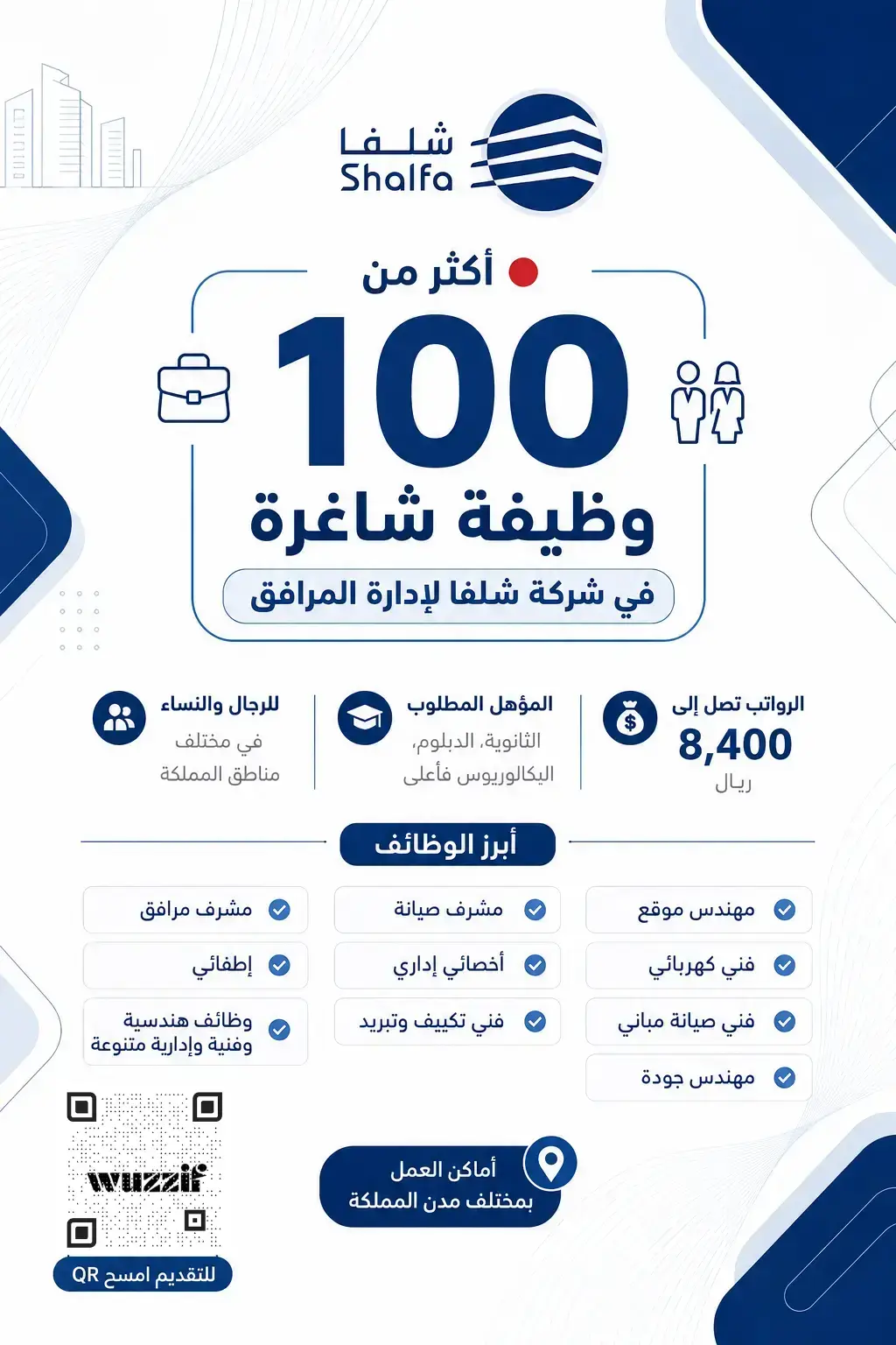 شركة شلفا تعلن (100) وظيفة إدارية وهندسية شاغرة برواتب 8,400 ريال