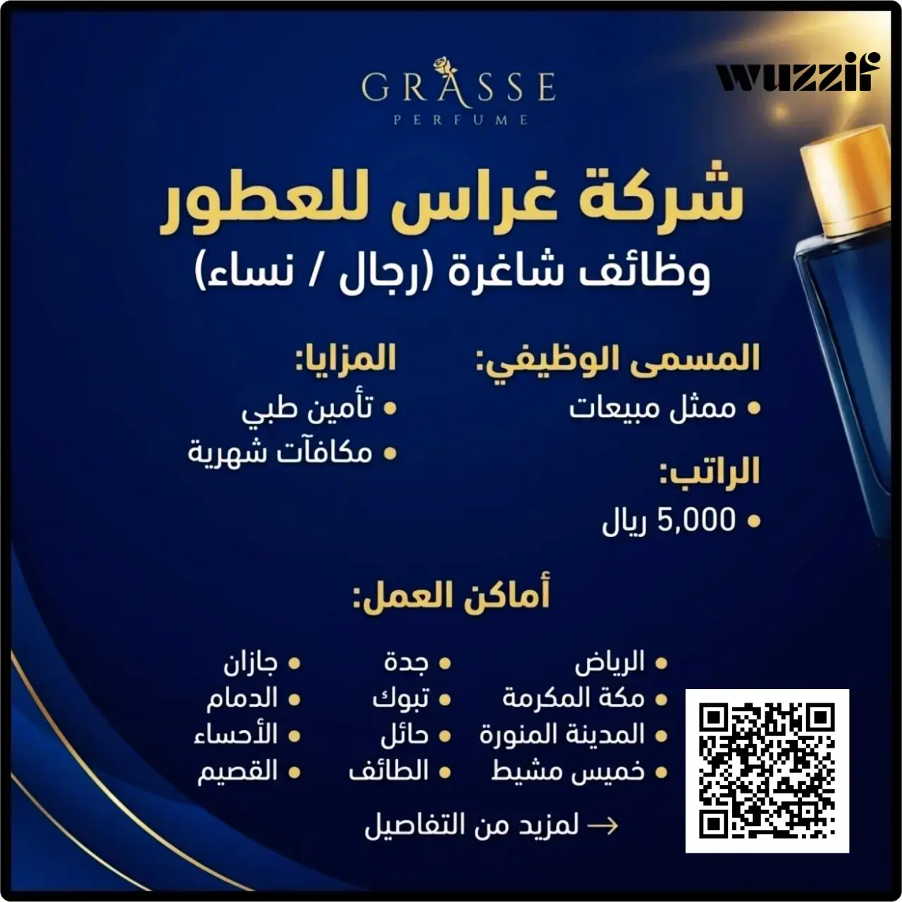 شركة غراس للعطور تعلن 30 وظيفة ممثل مبيعات للجنسين برواتب 5000 ريال