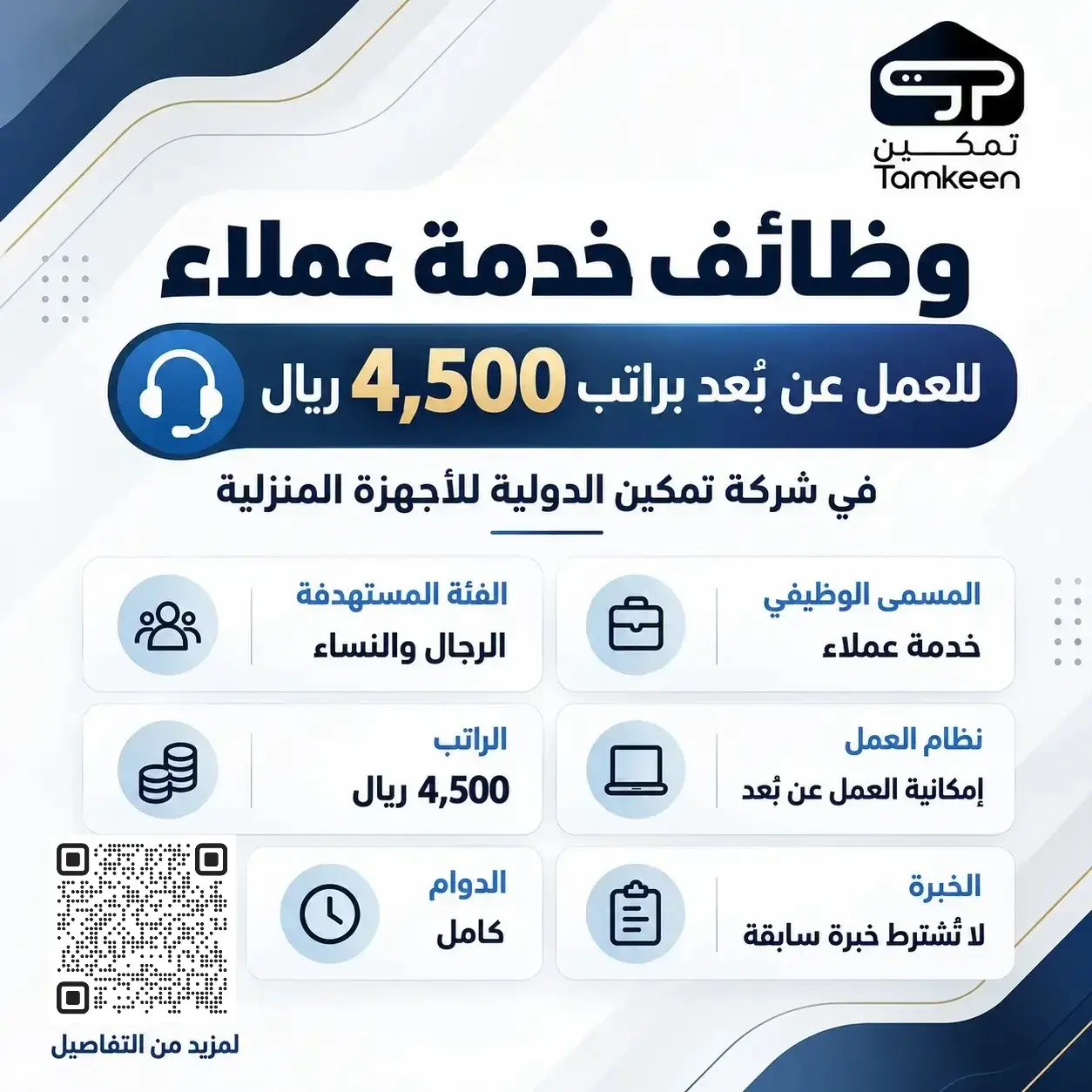 شركة تمكين الدولية تعلن وظائف خدمة عملاء للعمل عن بعد براتب 4,500 ريال