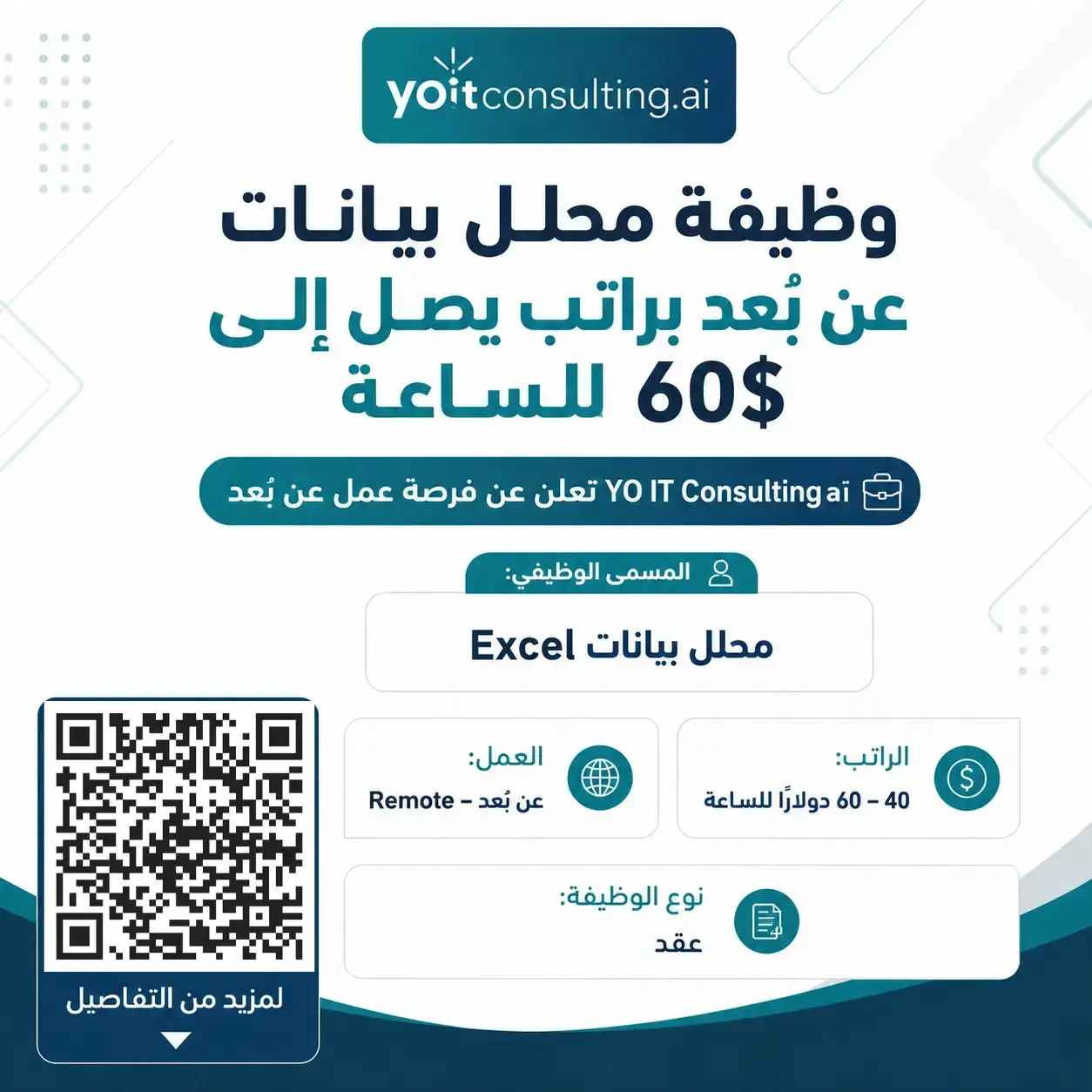YO IT Consulting تعلن وظيفة محلل بيانات Excel عن بُعد براتب يصل إلى 60 دولارًا للساعة