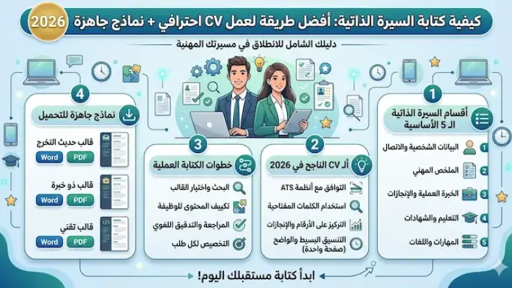 كيفية كتابة السيرة الذاتية: أفضل طريقة لعمل CV احترافي + نماذج جاهزة 2026